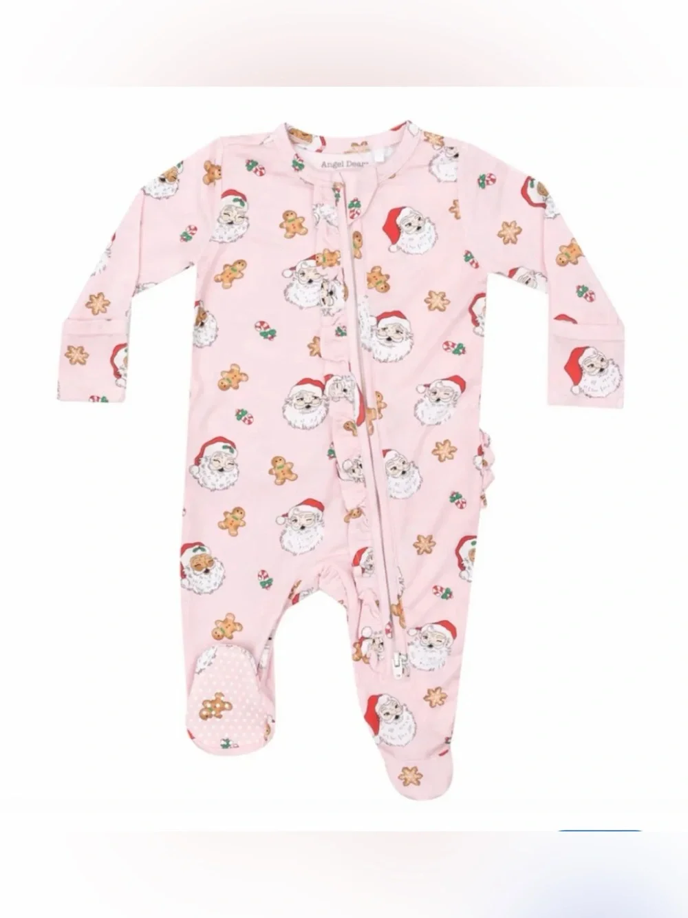 ANGEL DEAR 2-Way Zipper Ruffle Footie in Vintage Santa - 0-3M